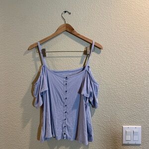 American Eagle Outfitters Blue Flutter Sleeve Crop Blouse